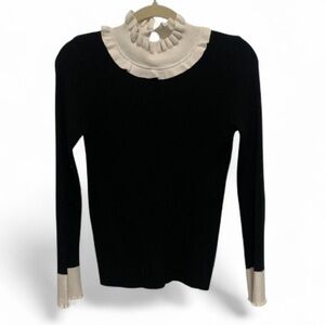 On Twelfth Black Ribbed White Trim Sweater